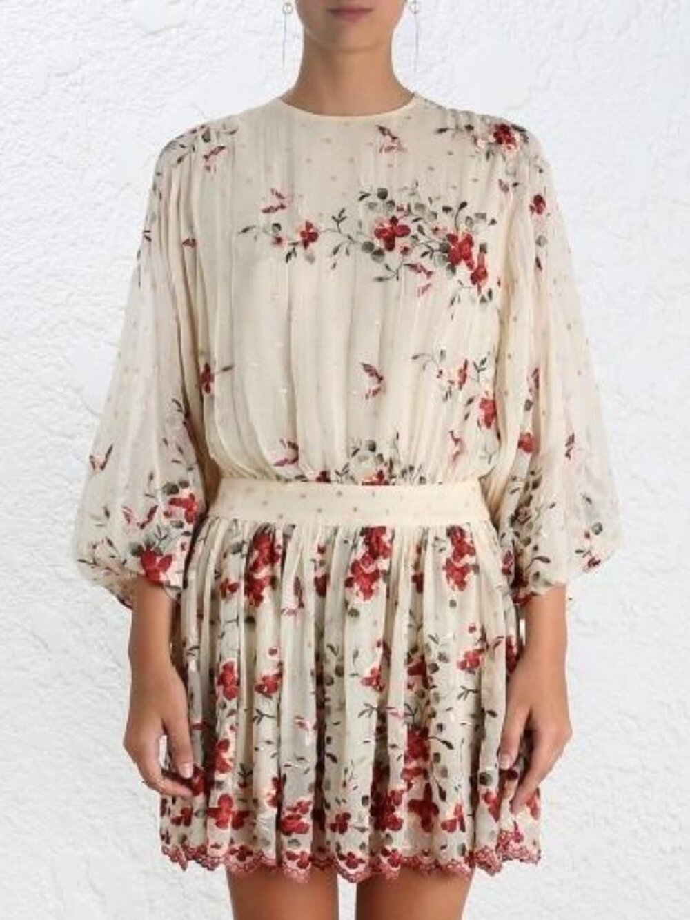 Zimmermann Sakura Cherry Blossom Embroidered Floating Mini Dress Size Small